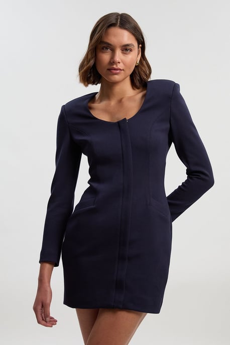 Scuba Scoop Neck Long Sleeve Mini Dress - Image 1