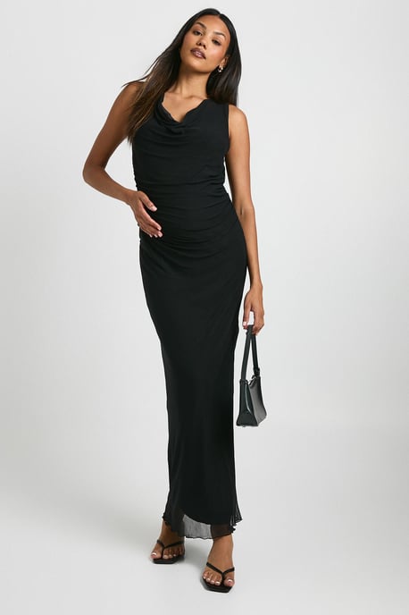 Maternity mesh cowl ruched maxi dress - Image 1