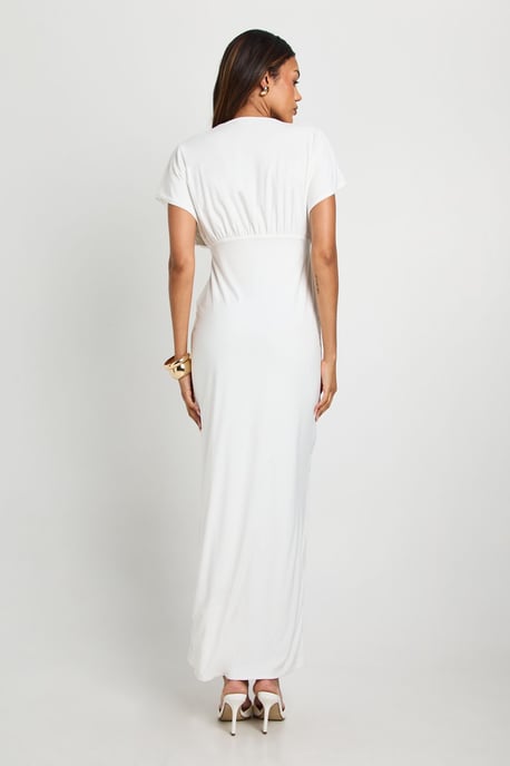 Maternity Double Layer Ruched Plunge Batwing Maxi Dress - Image 2