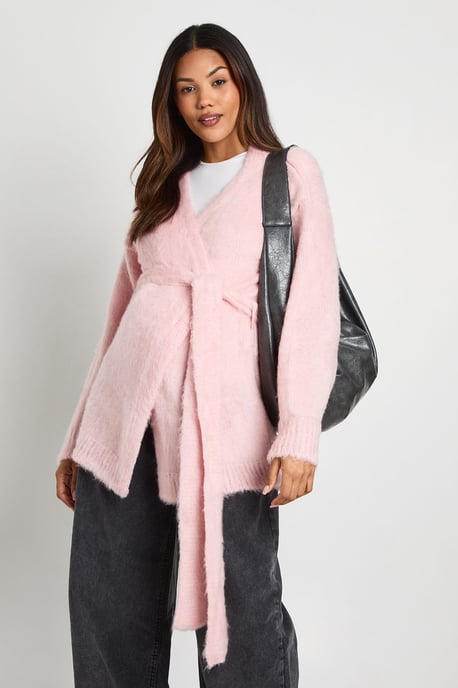 Maternity Fluffy Belted Cardigan - Image 1