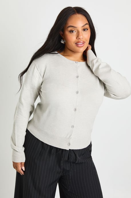 Plus Crew Neck Button Through Cardigan - Image 1