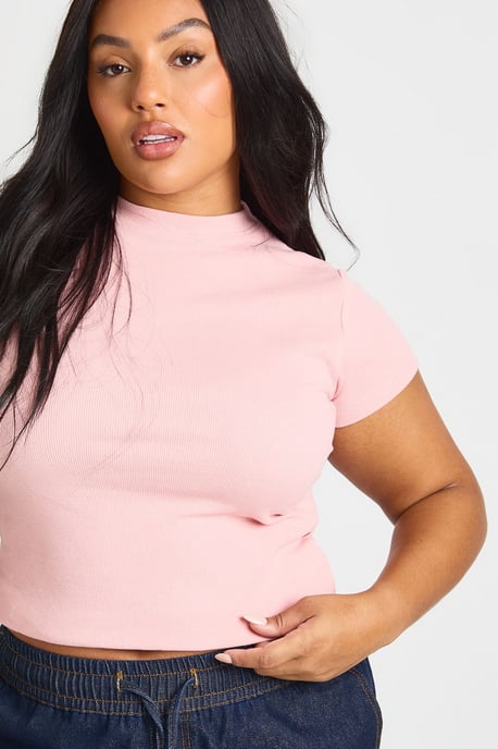 Plus Basic Rib Short Sleeve Fitted Top - Image 4