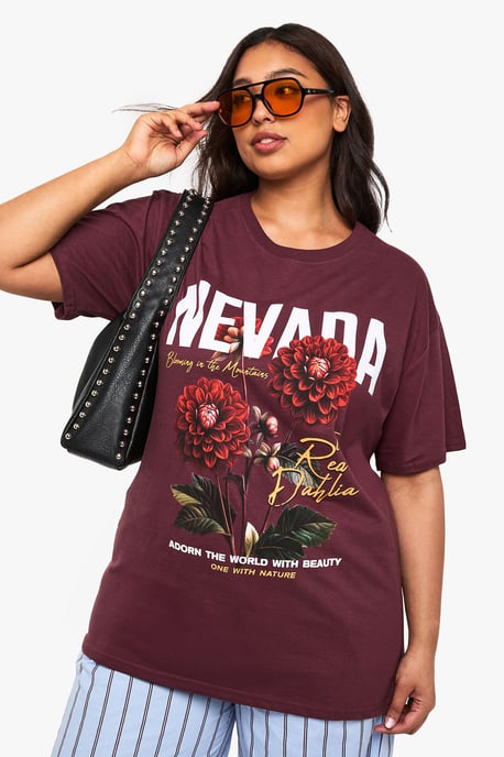 Plus Nevada Red Dahlias Printed T-Shirt - Image 1