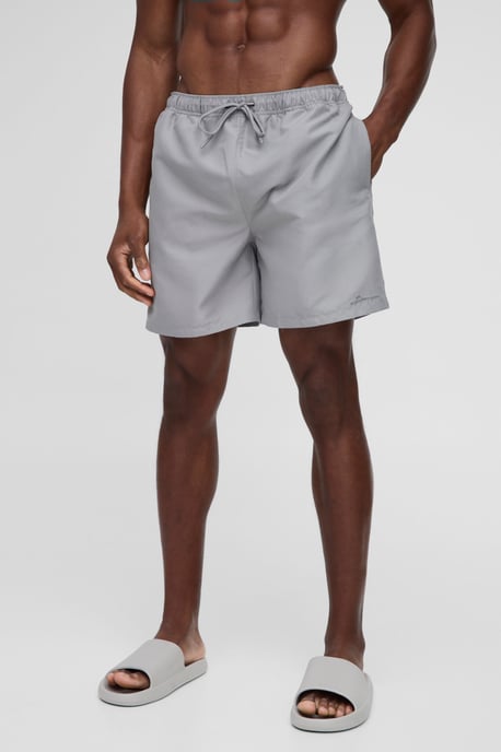 Branded Mid Length Swim Short in Grey - Image 1