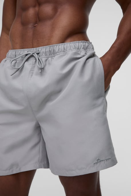 Branded Mid Length Swim Short in Grey - Image 3