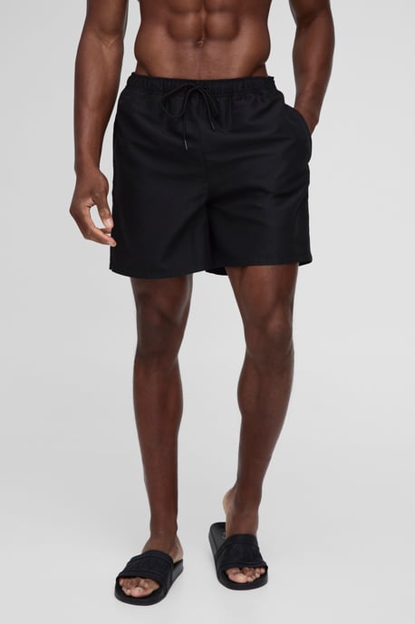 Branded Mid Length Swim Short in Black - Image 1