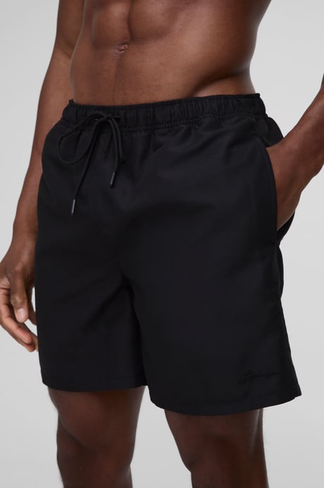 Branded Mid Length Swim Short in Black - Image 3