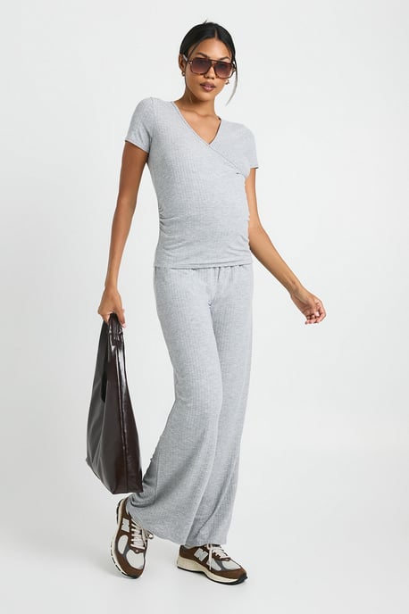 Maternity Soft Rib Wrap Top & Trouser Lounge Set - Image 1