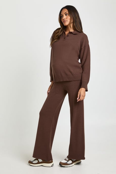 Maternity Collared Button Down Jumper And Straight Leg Trouser Co-Ord - Image 3