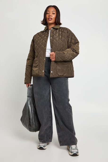 Plus Quilted Contrast Collar Casual Jacket - Image 3