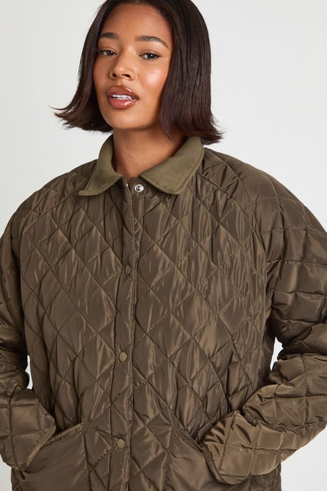 Plus Quilted Contrast Collar Casual Jacket - Image 4