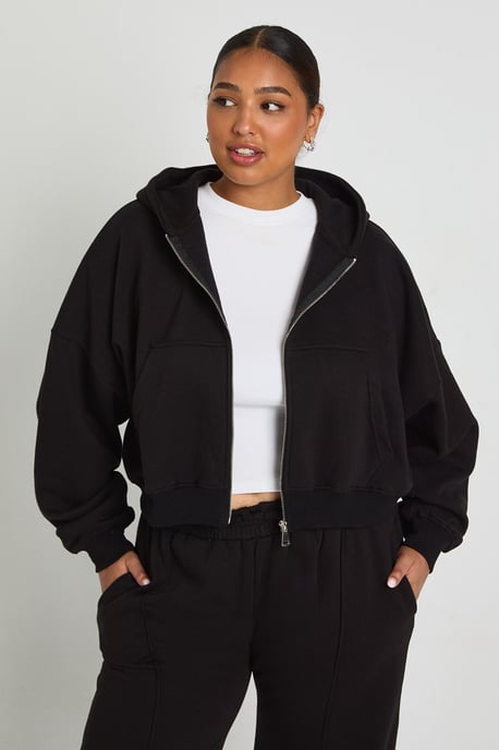 Plus Core Basic Boxy Balloon Sleeve Oversized Zip Through Hoodie - Image 4