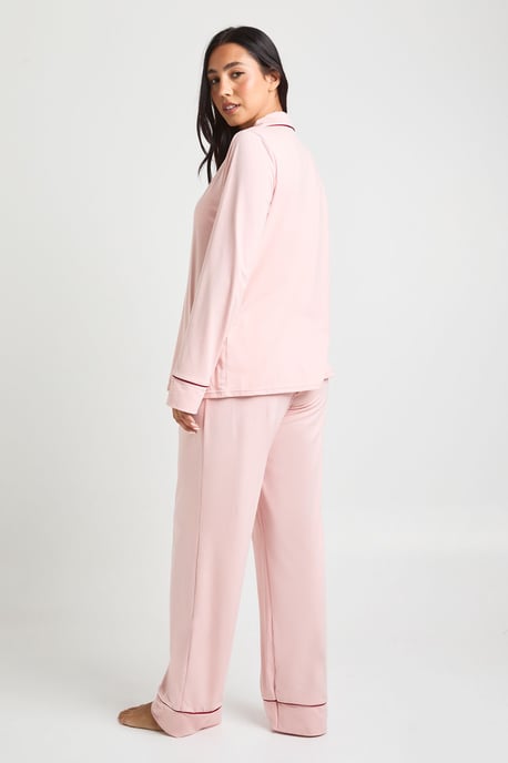 Maternity Piping Detail Long Sleeve Shirt & Trouser Pyjama Set - Image 2