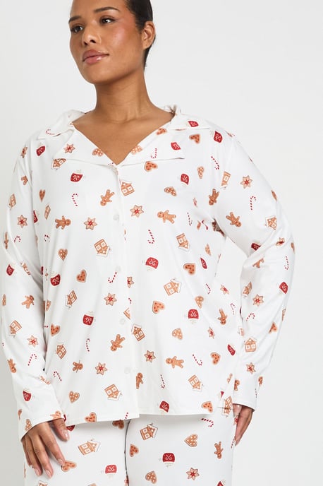 Plus Gingerbread Man Print Long Sleeve Shirt And Trousers Pyjama Set - Image 4
