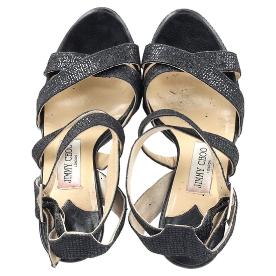 Jimmy Choo Vamp Glittered Platform Sandals in Black Leather - Image 2