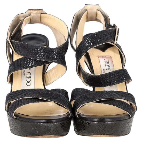 Jimmy Choo Vamp Glittered Platform Sandals in Black Leather - Image 3