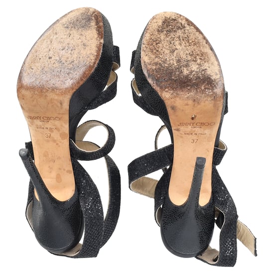 Jimmy Choo Vamp Glittered Platform Sandals in Black Leather - Image 6