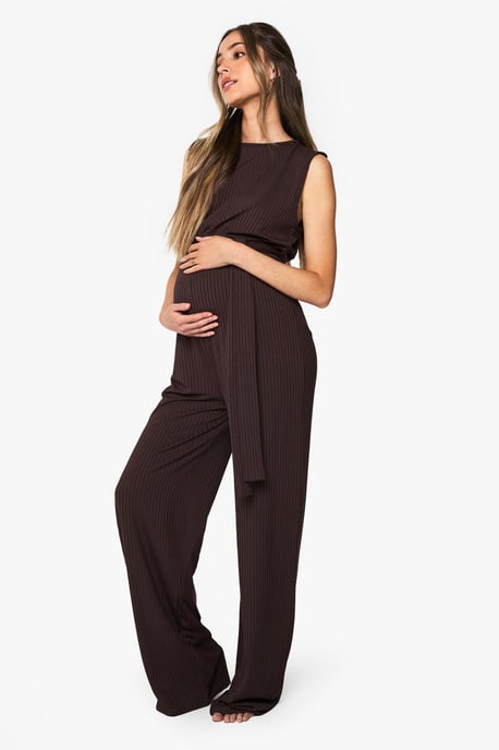Maternity Rib Belted Sleeveless Lounge Jumpsuit - Image 3