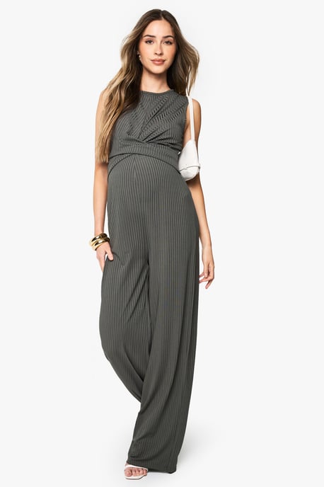 Maternity Rib Sleeveless Knot Detail Lounge Jumpsuit - Image 3