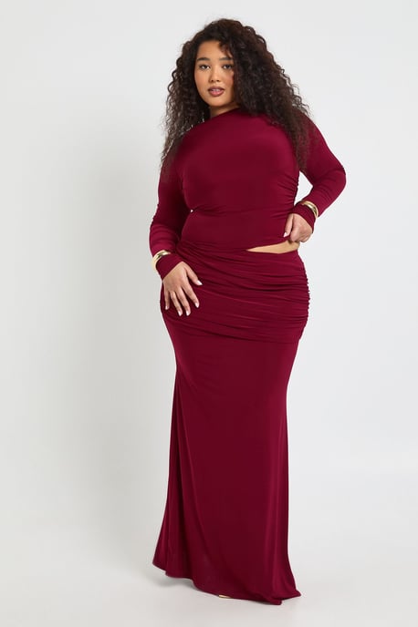 Plus Drape Detail Column Maxi Skirt - Image 1