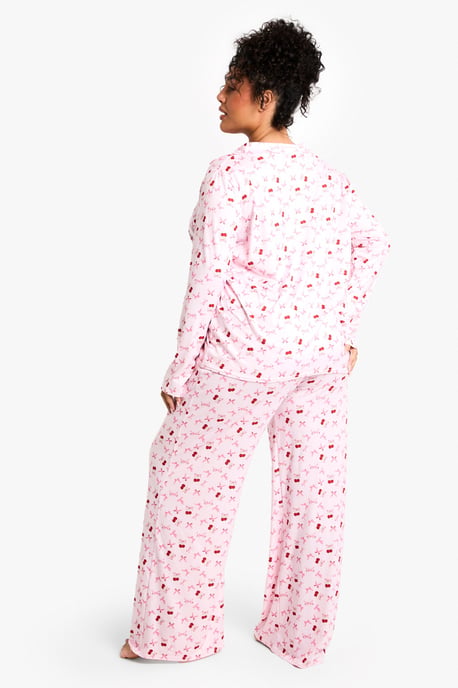 Plus Cherry Print Long Sleeve & Trouser PJ Set - Image 2