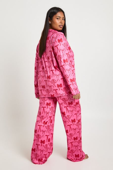Plus Bow Print Long Sleeve & Trouser PJ Set - Image 2