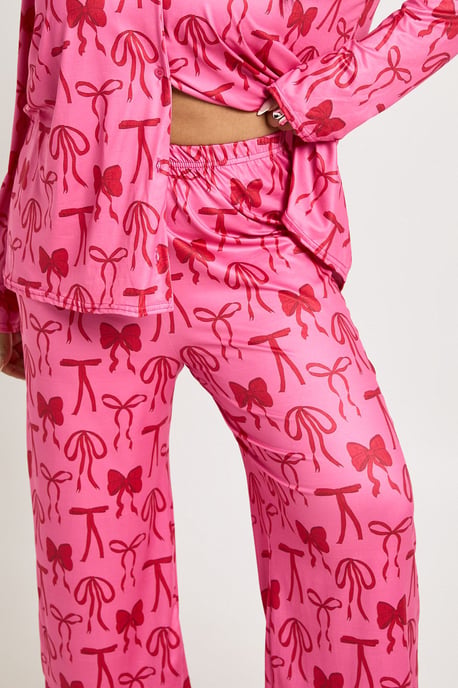 Plus Bow Print Long Sleeve & Trouser PJ Set - Image 4