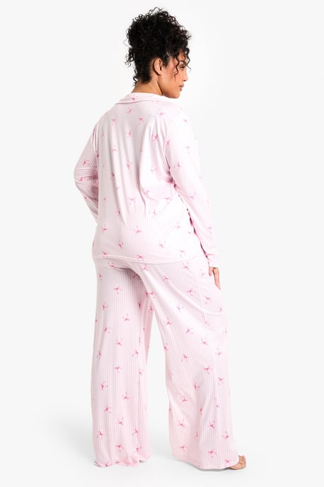 Plus Bow Stripe Print Long Sleeve & Trouser PJ Set - Image 2