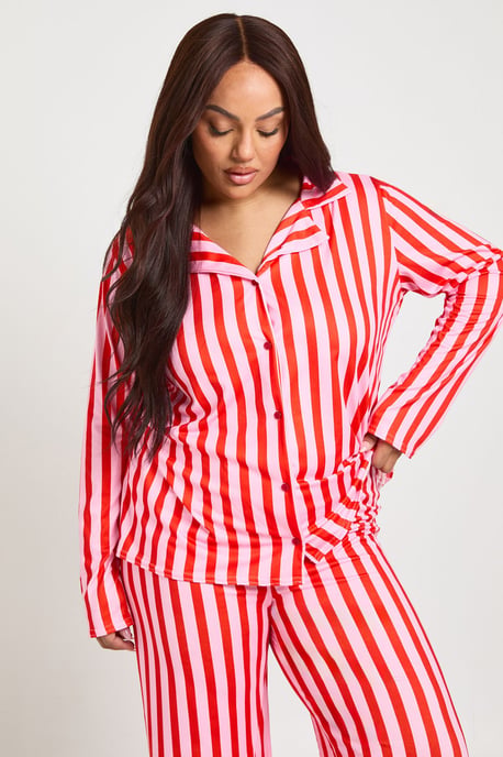 Plus Stripe Print Long Sleeve & Trouser PJ Set - Image 4