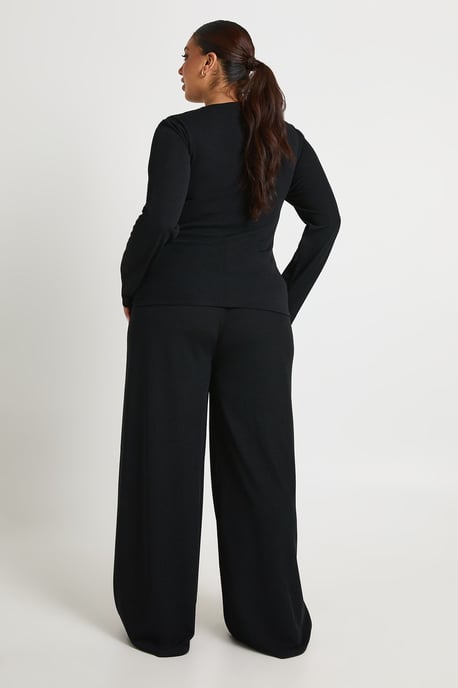 Plus Rib Button Through Long Sleeve Top & Trouser Co Ord - Image 2