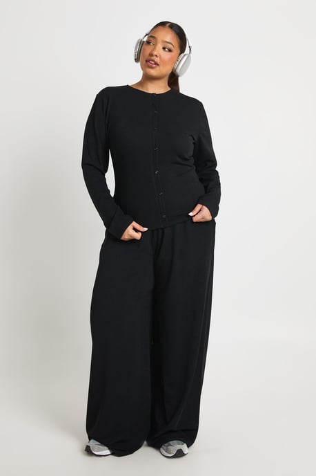 Plus Rib Button Through Long Sleeve Top & Trouser Co Ord - Image 3