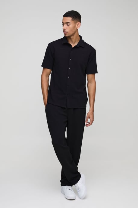 Short Sleeve Jersey Herringbone Shirt And Trouser Set - Image 1