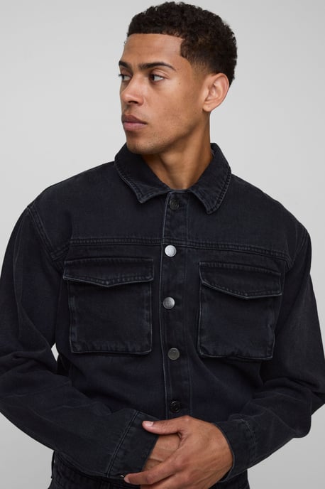 Long Sleeve Relaxed Washed Cargo Denim Boilersuit - Image 3