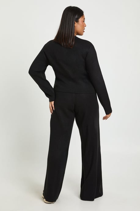 Plus Crew Neck Button Down Ballon Sleeve Cardigan And Wid Leg Trouser Co Ord - Image 2