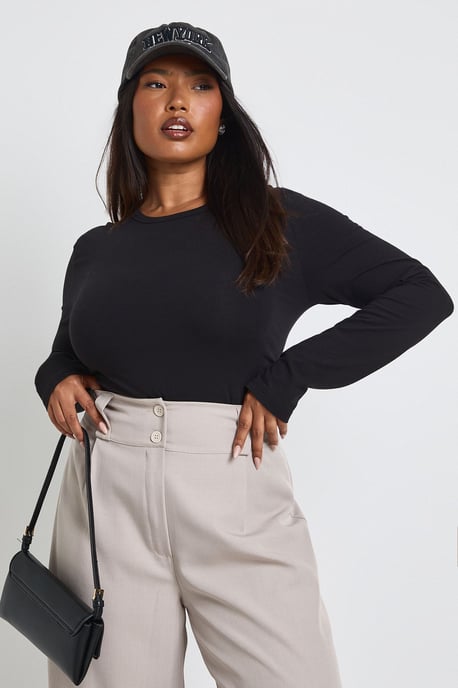 Plus Basic Long Sleeve Fitted Longline Top - Image 4