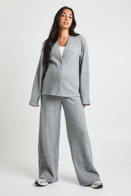 Maternity Soft Rib Slouchy Cardigan & Wide Leg Trouser - Image 1
