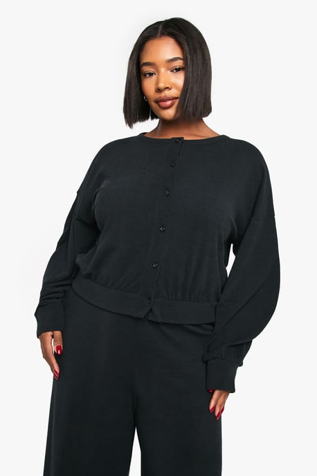 Plus Ribbed Button Down Cardigan and Wide Leg Trouser - Image 4