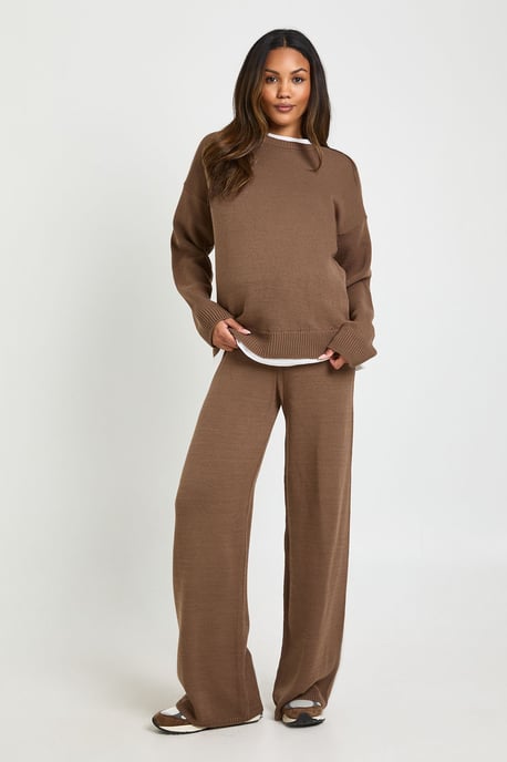 Maternity Soft Knit Jumper And Wide Leg Trousers Knitted Co-ord - Image 1