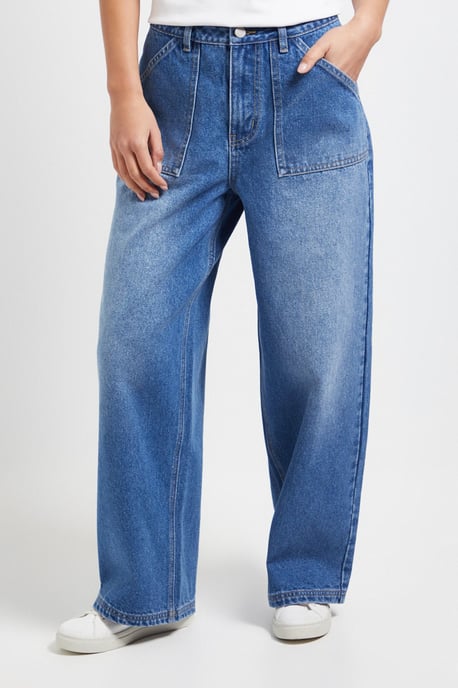 Petite Wide Leg High Waist Denim Jeans - Image 2