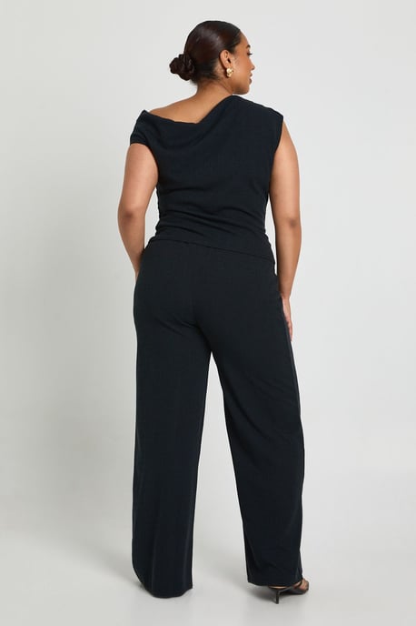 Plus Ribbed Asymmetric Top and Wide Leg Trouser - Image 2
