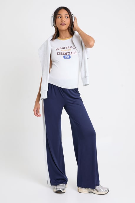 Maternity Contrast Side Stripe Wide Leg Trousers - Image 1