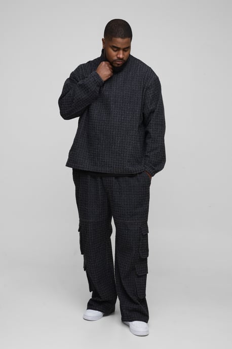 Plus Textured Denim Funnel Neck Shirt - Image 1