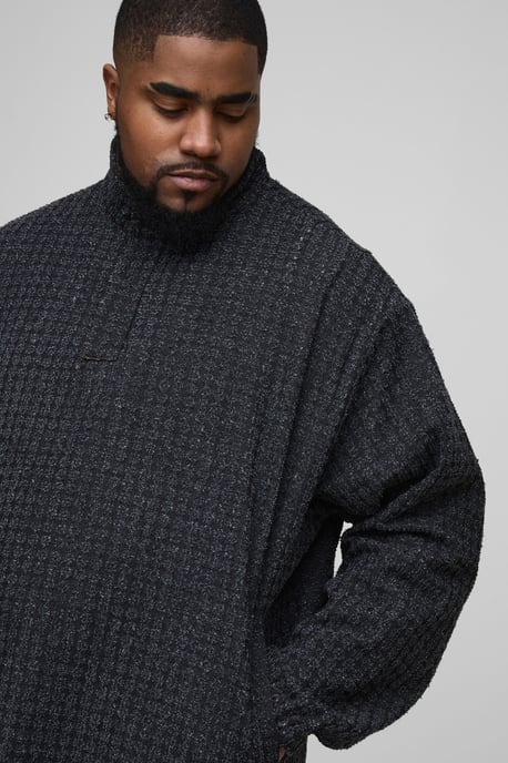 Plus Textured Denim Funnel Neck Shirt - Image 3