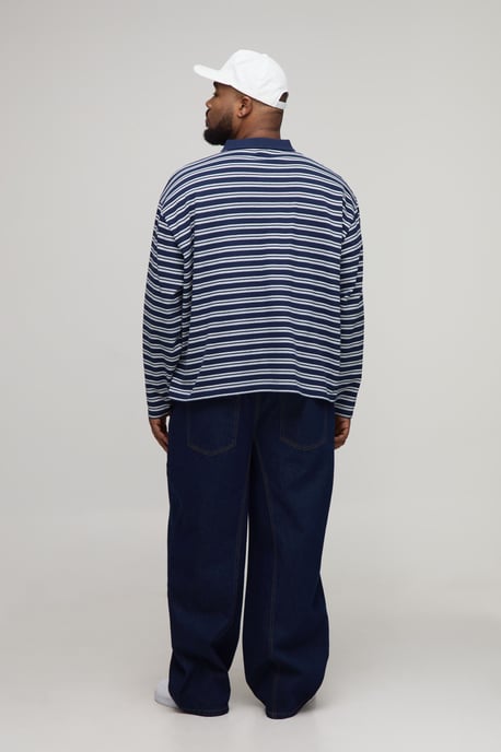 Plus Indigo Wash Contrast Stitch Seam Detail Relaxed Fit Jeans - Image 2