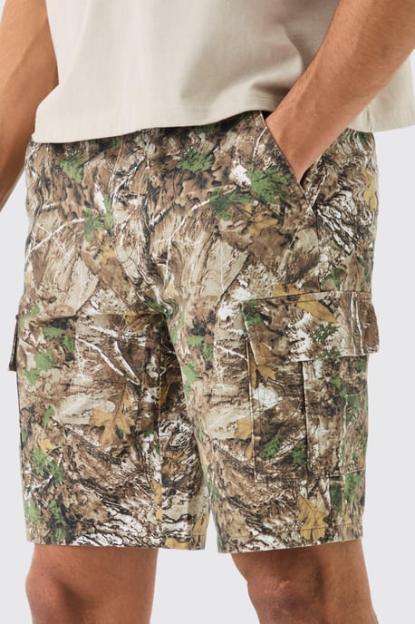 Forest Camo Fixed Waist Relaxed Cargo Shorts - Image 3