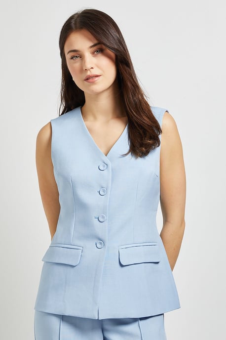 Pocket Detail Longline Button Up Waistcoat - Image 1