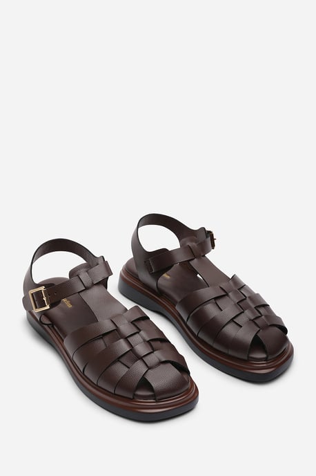 Where's That From Womens Chime Fisherman Flatform Dark Brown Sandal - Image 4