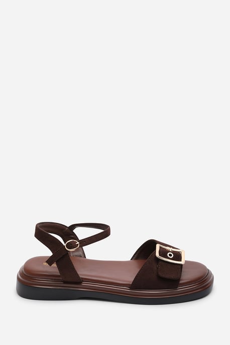 Where's That From Womens Coastal Front Buckle Flatform Dark Brown Suede Sandal - Image 2