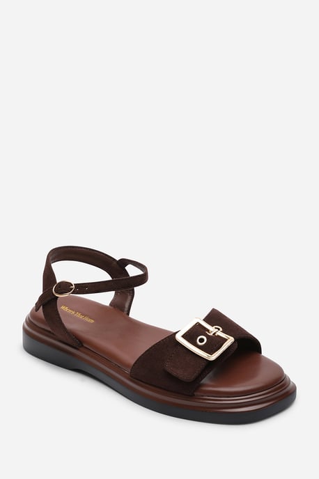 Where's That From Womens Coastal Front Buckle Flatform Dark Brown Suede Sandal - Image 3