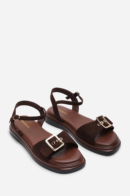 Where's That From Womens Coastal Front Buckle Flatform Dark Brown Suede Sandal - Image 4